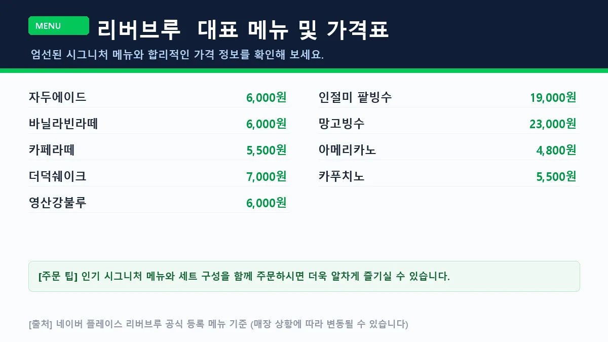대표 메뉴 및 가격 안내