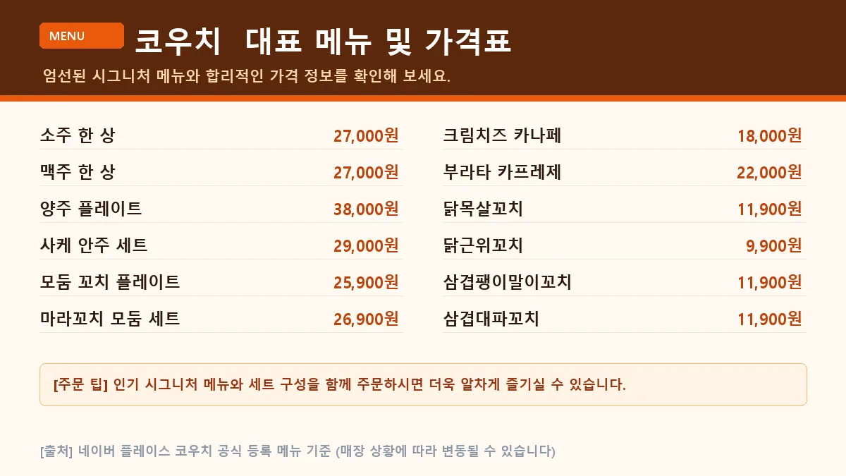 해남군 일식튀김 코우치 대표 메뉴판 가격표