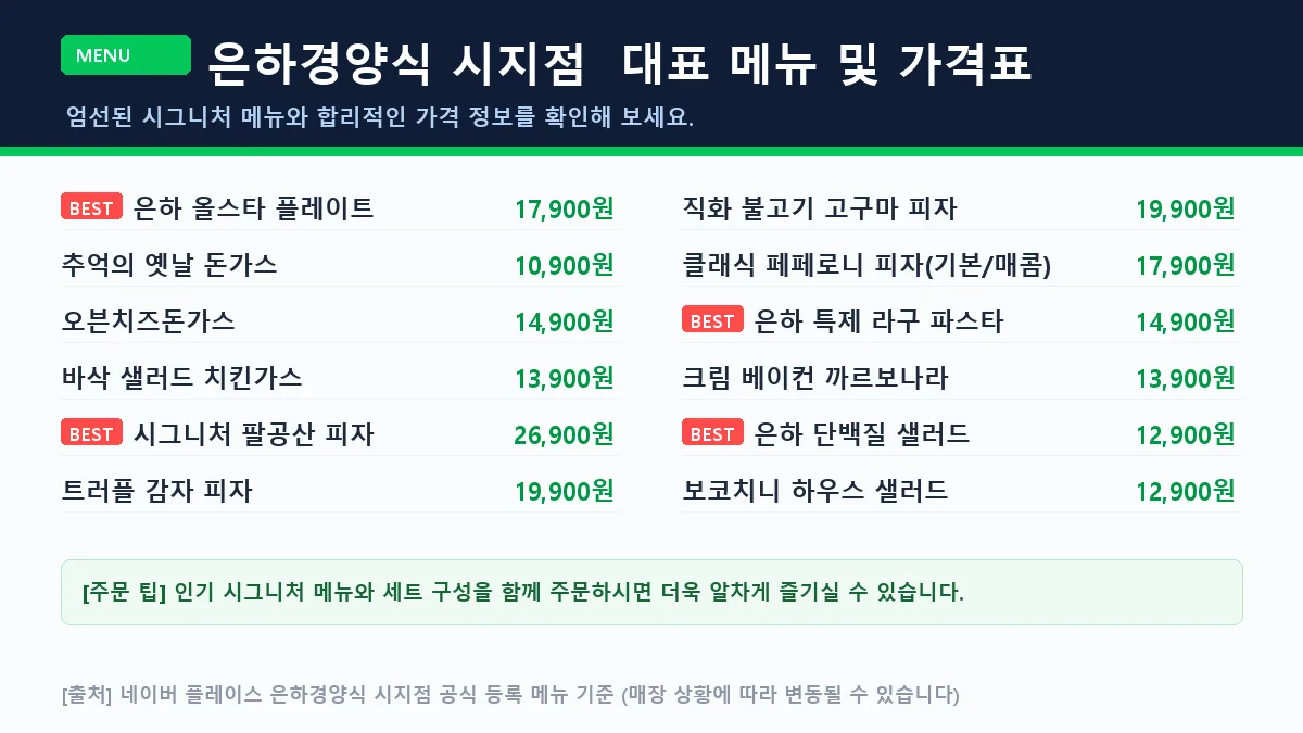 대구 양식 은하경양식 시지점 대표 메뉴판 가격표