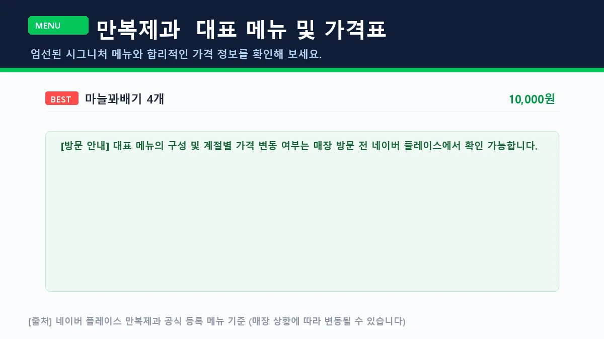 여수시 카페 만복제과 대표 메뉴판 가격표