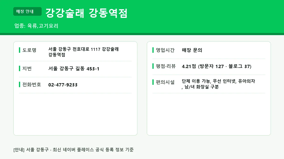 강동구 육류 강강술래 강동역점 위치 영업시간 전화번호 정보 요약