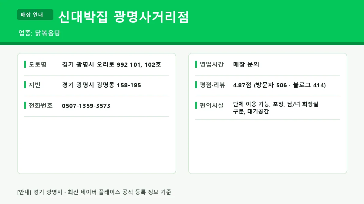 광명시 닭볶음탕 신대박집 광명사거리점 위치 영업시간 전화번호 정보 요약