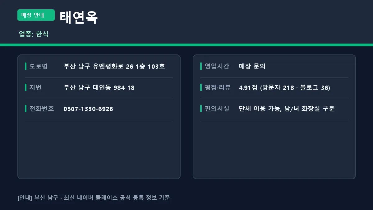 태연옥의 위치 영업시간 전화번호 등 매장 정보 요약