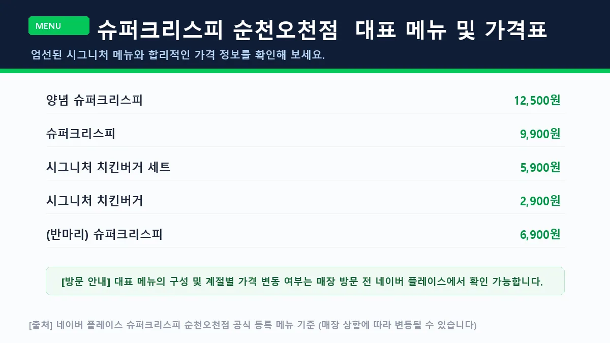 순천시 햄버거 슈퍼크리스피 순천오천점 대표 메뉴 및 가격표