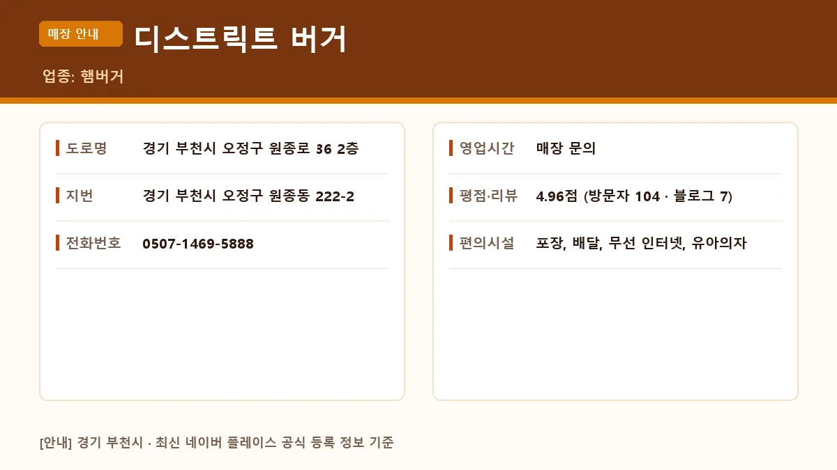 부천시 햄버거 디스트릭트 버거 위치 영업시간 전화번호 정보 요약
