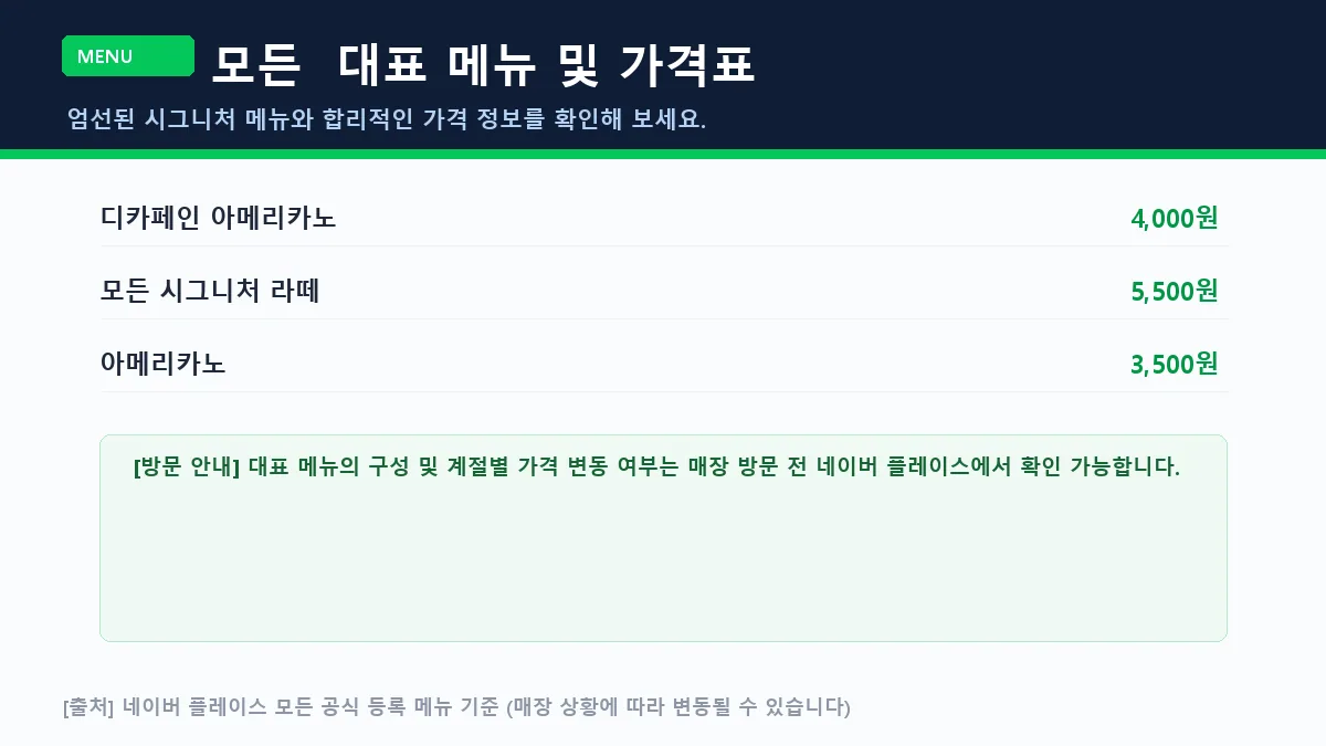 곡성군 카페 모든 대표 메뉴 및 가격 정보 안내