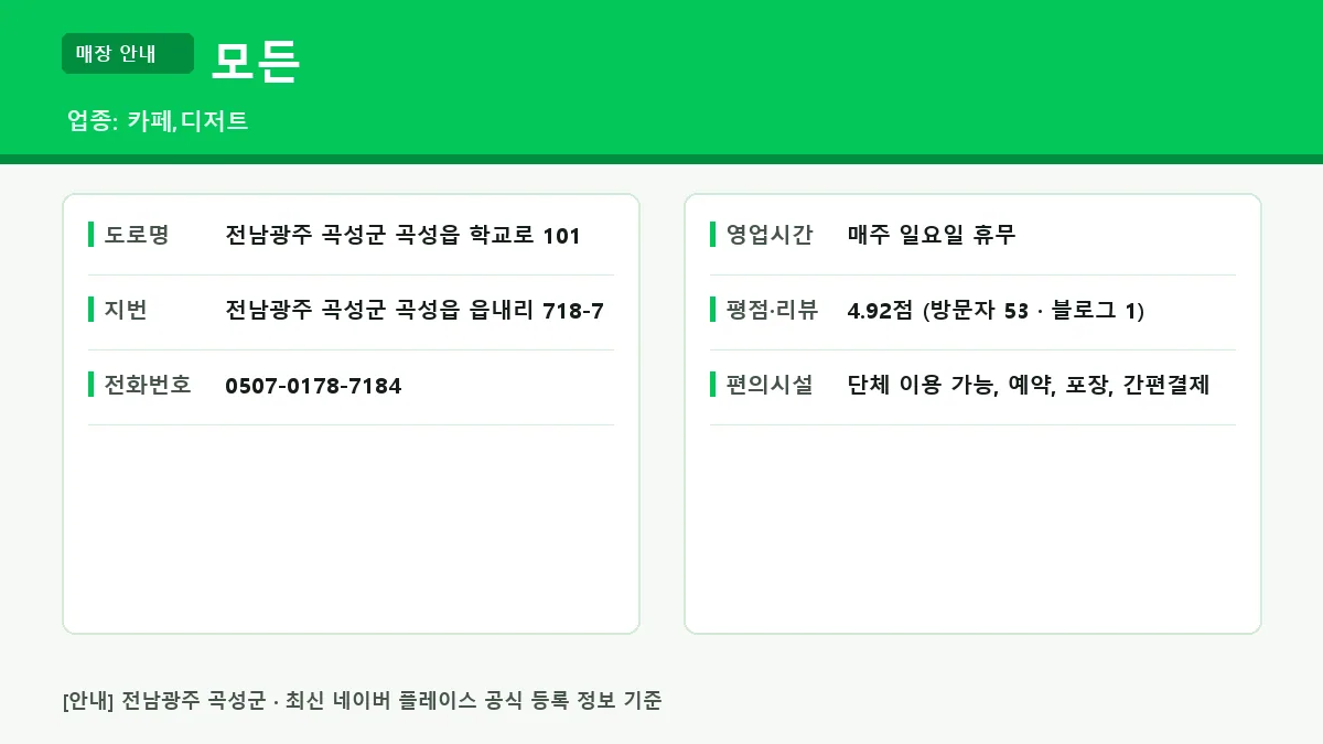 곡성군 카페 모든 위치 및 영업시간 상세 정보