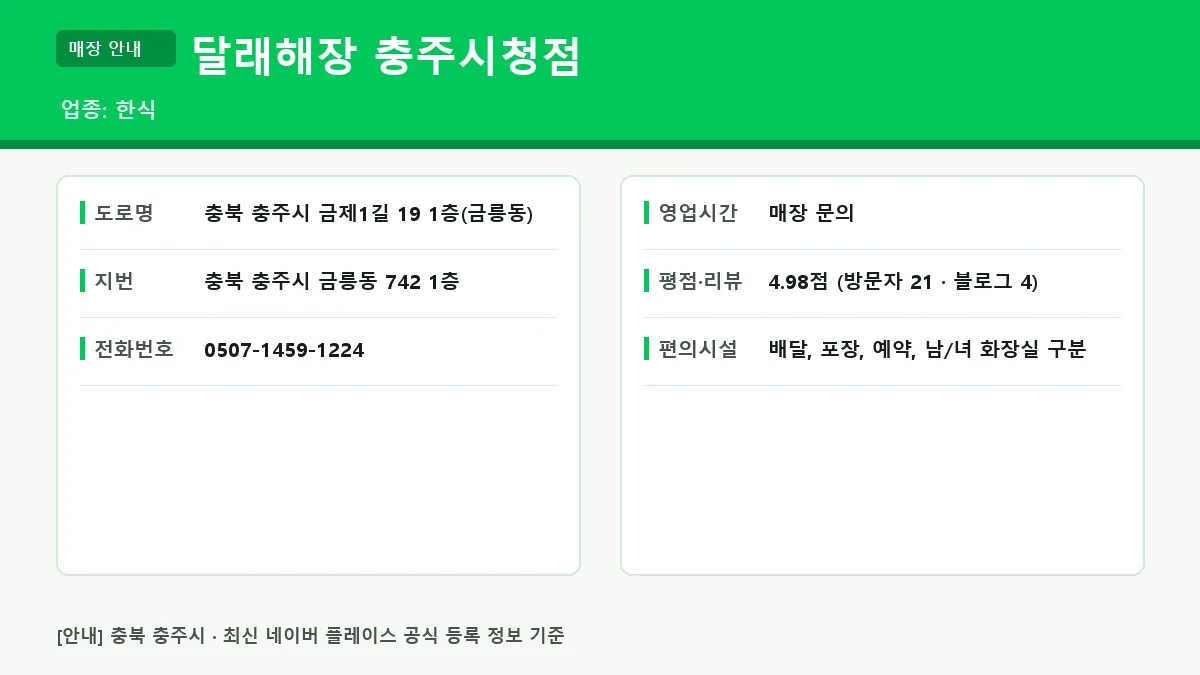 충주시 한식 달래해장 충주시청점 위치 영업시간 전화번호 정보 요약