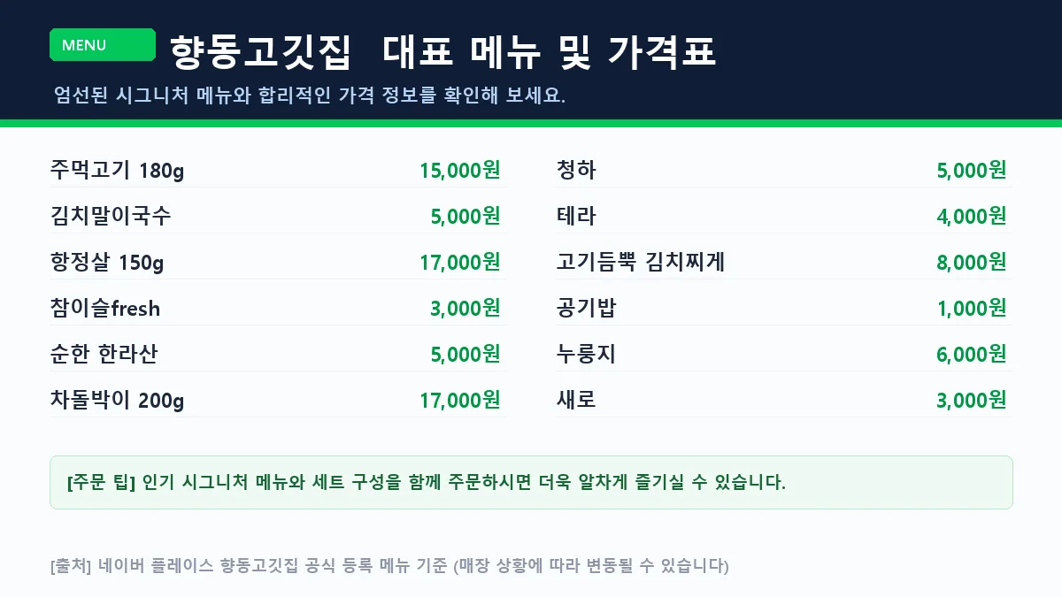 고양시 돼지고기구이 향동고깃집 대표 메뉴판 가격표