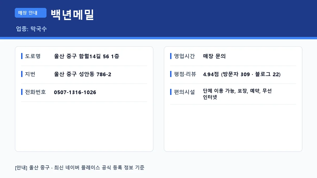 중구 막국수 백년메밀 위치 영업시간 전화번호 정보 요약