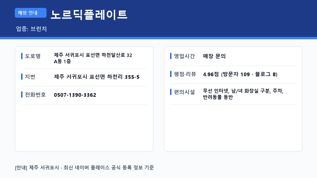 서귀포시 브런치 노르딕플레이트 위치 영업시간 전화번호 정보 요약