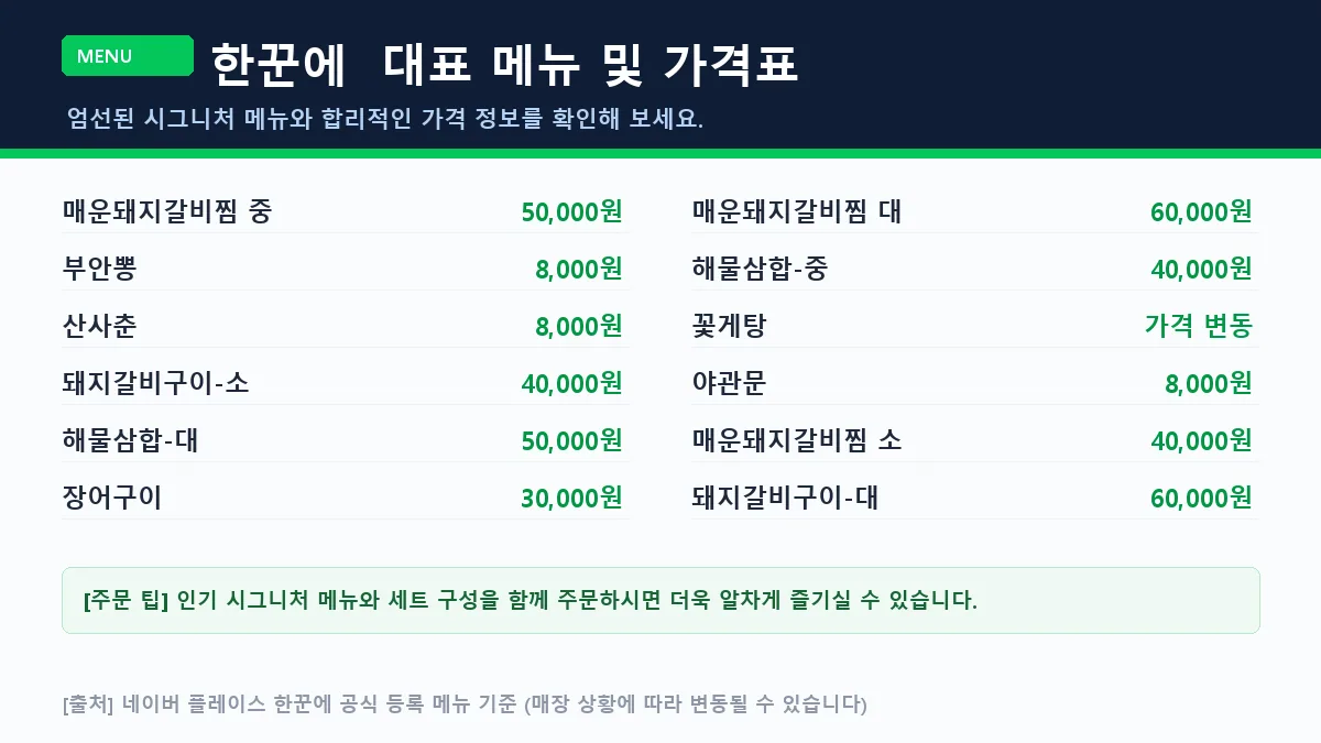 여수시 해물 한꾼에 대표 메뉴판 가격표