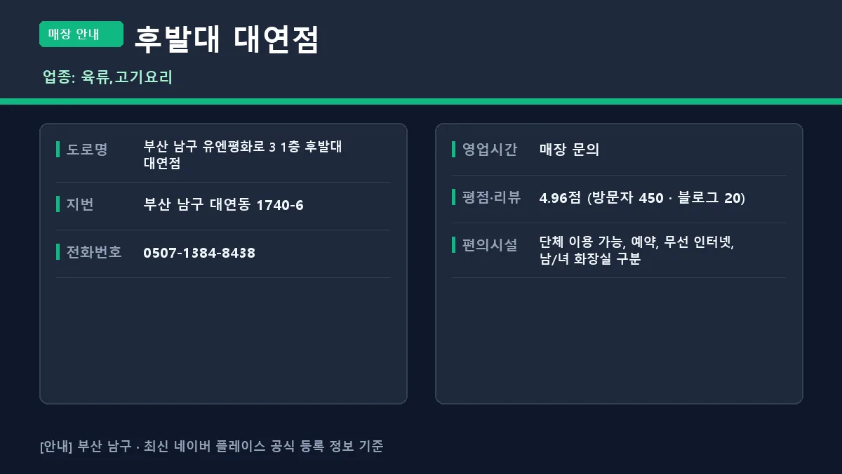남구 육류 후발대 대연점 위치 영업시간 전화번호 정보 요약