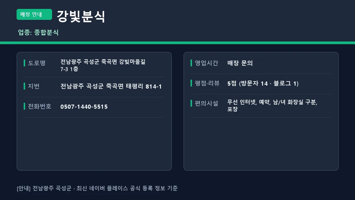 곡성군 종합분식 강빛분식 위치 영업시간 전화번호 정보 요약
