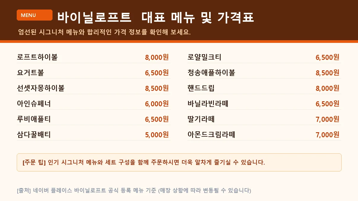경주시 카페 바이닐로프트 메뉴판 이미지