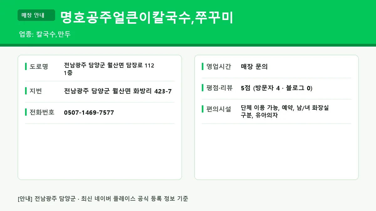 담양군 칼국수 명호공주얼큰이칼국수,쭈꾸미 매장 정보 요약