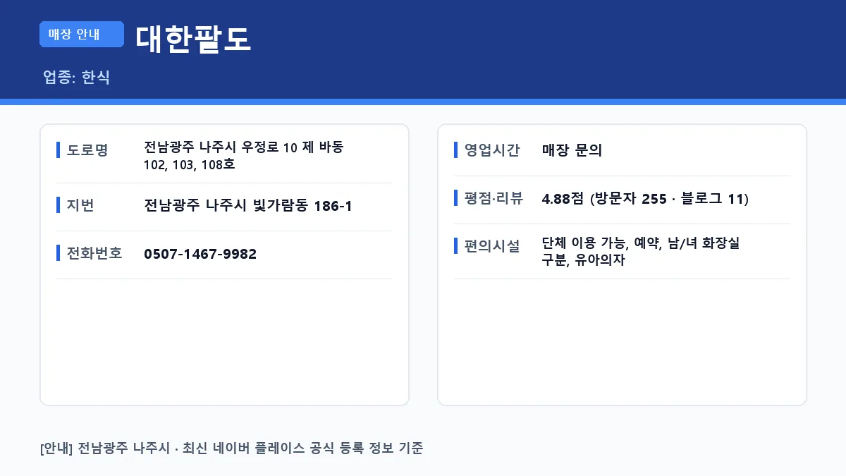 대한팔도 위치 및 영업 정보 요약