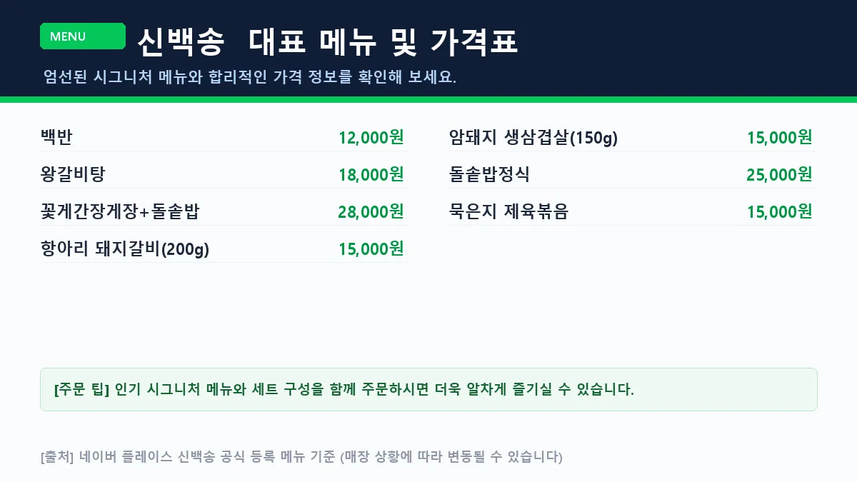 고흥군 한식 신백송의 메뉴판 가격표