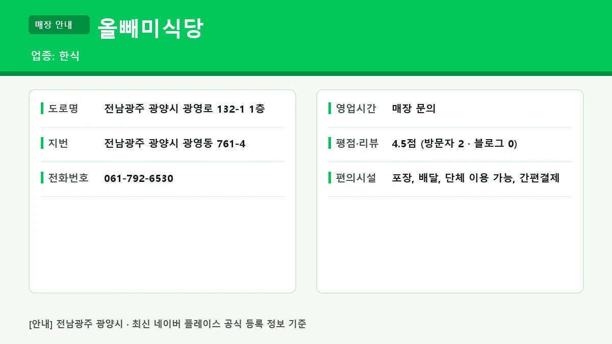 광양시 한식 올빼미식당의 위치와 기본 편의 정보 요약