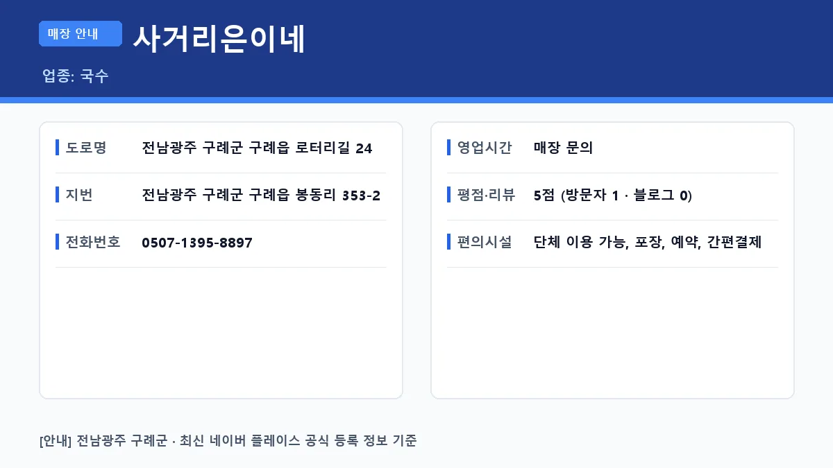 사거리은이네 위치 영업시간 전화번호 정보 요약