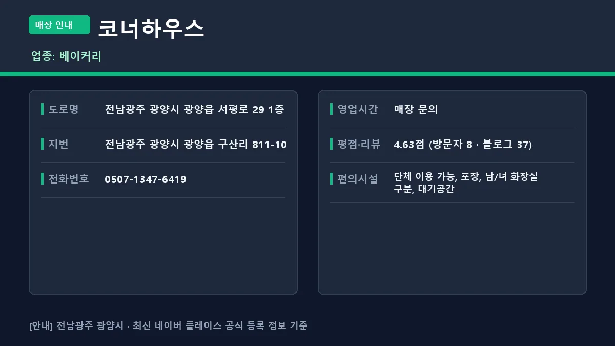 광양시 베이커리 코너하우스 정보 요약 카드