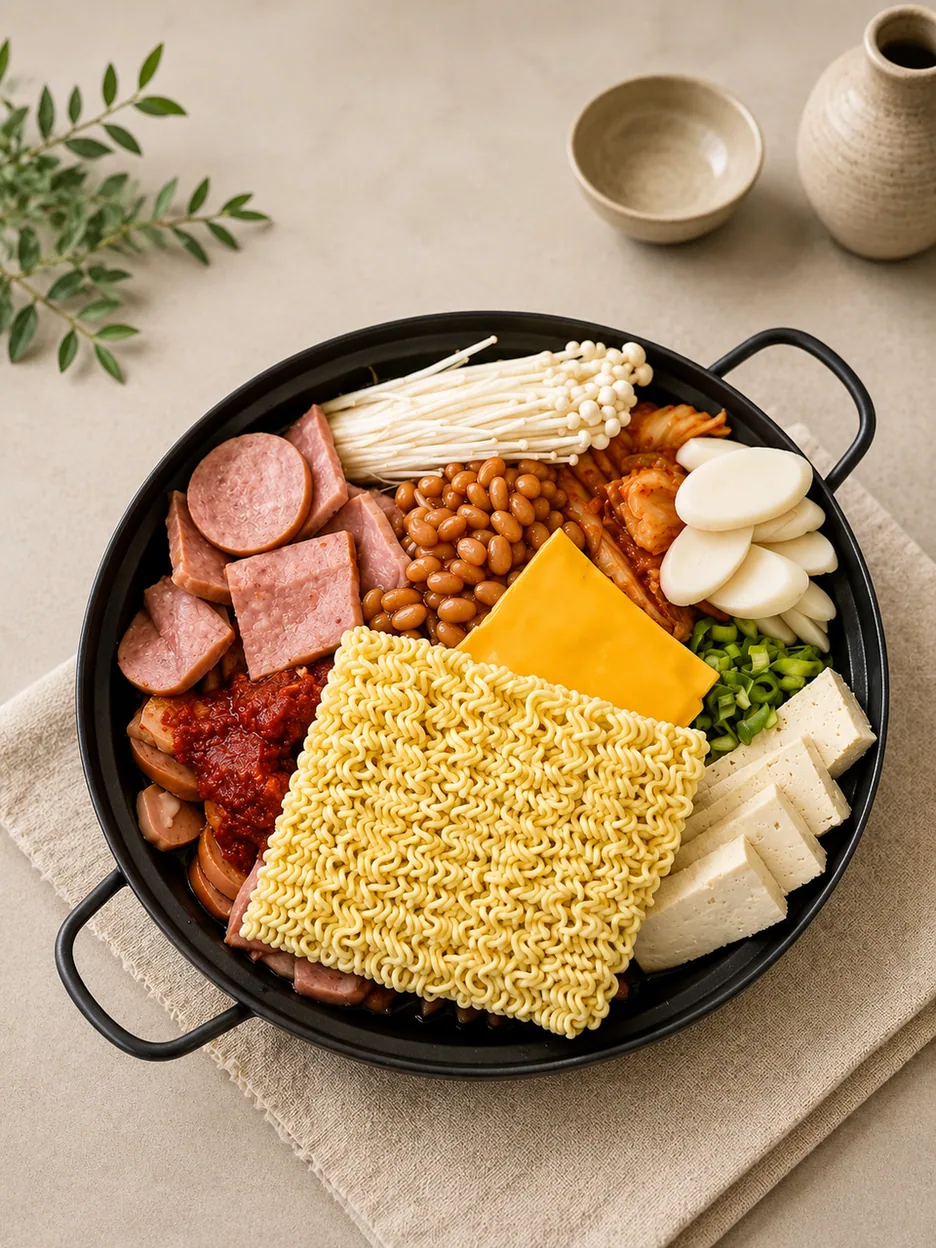 장흥군 찌개 전골부엌 부대전골 재료 구성 사진
