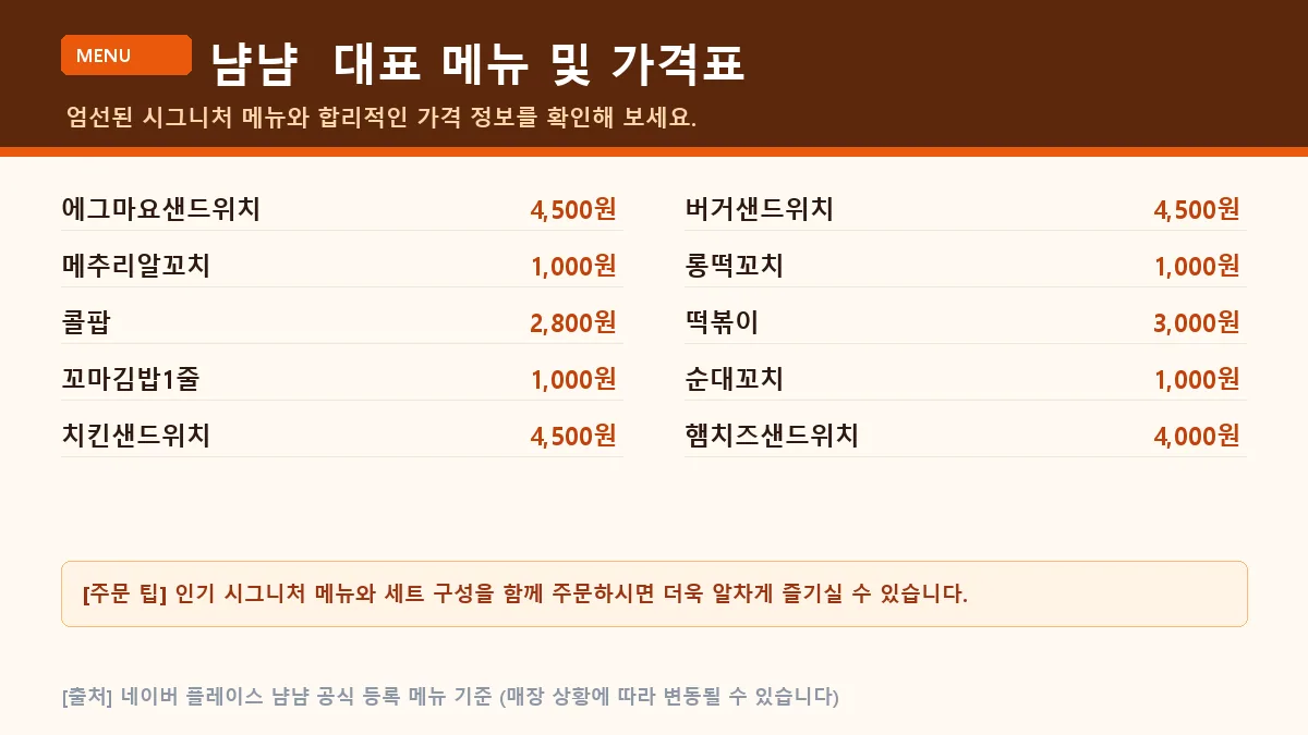 여수시 브런치카페 냠냠 대표 메뉴판 가격표