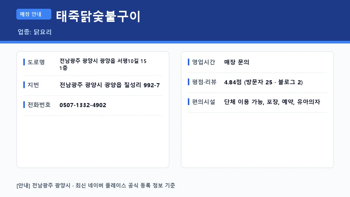 광양시 닭요리 태죽닭숯불구이 상세 위치 정보