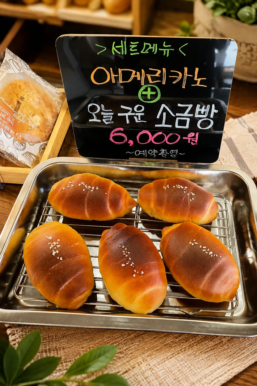 북구 카페 2900커피의 인기 메뉴인 갓 구운 소금빵 세트