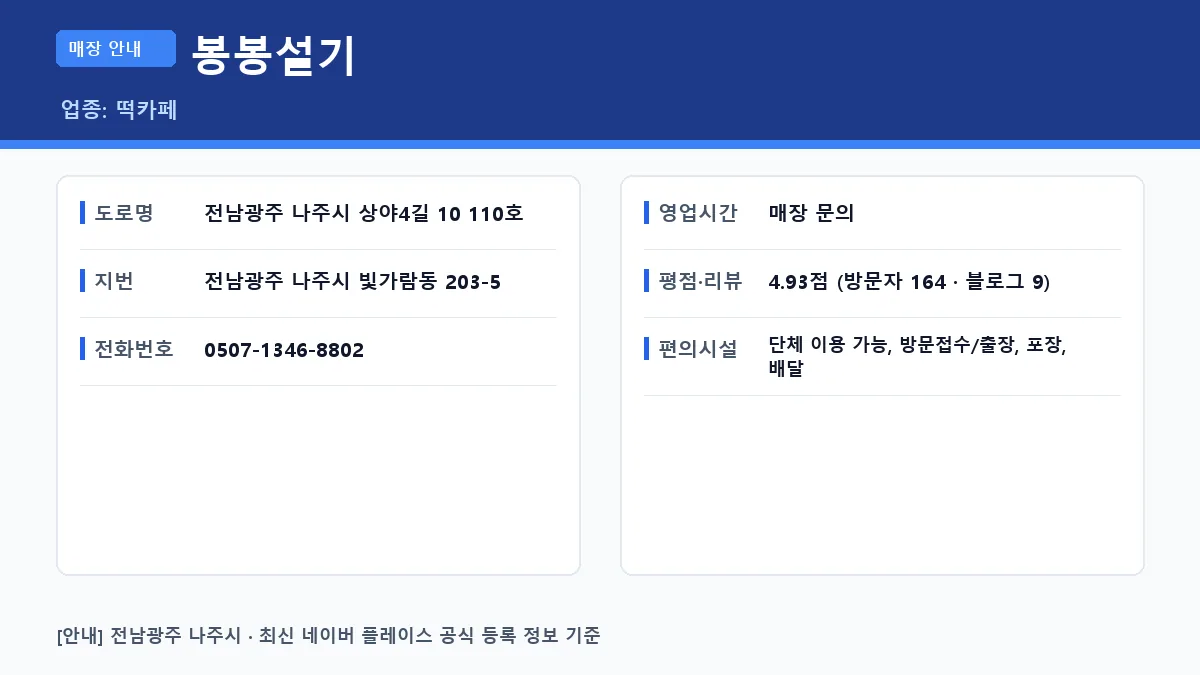 나주시 떡카페 봉봉설기 위치 및 기본 정보
